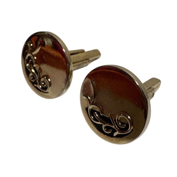 Vintage Cufflink & Tie Clip Set Gold Tone Swirl Design - Picture 2 of 8